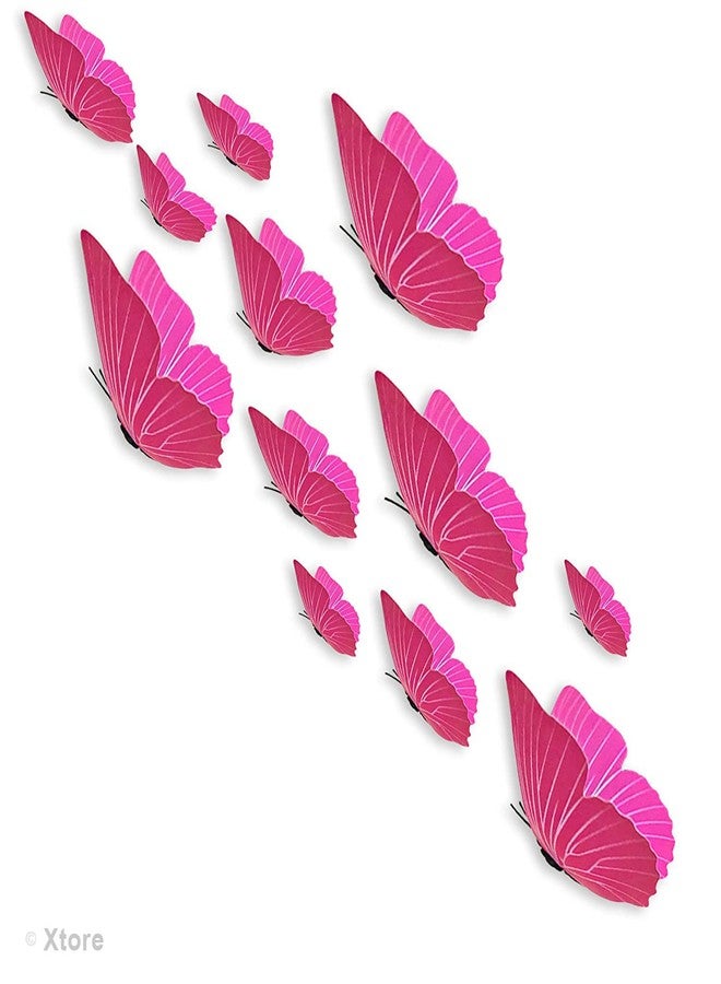 اكستور مجموعة فراشات وردية ثلاثية الأبعاد لتزيين المنزل من إكستوري (12 قطعة) | قطعة ديكور جميلة | تأتي مع لاصق - (مجموعة من 12 قطعة، لون وردي متدرج) - Image 2